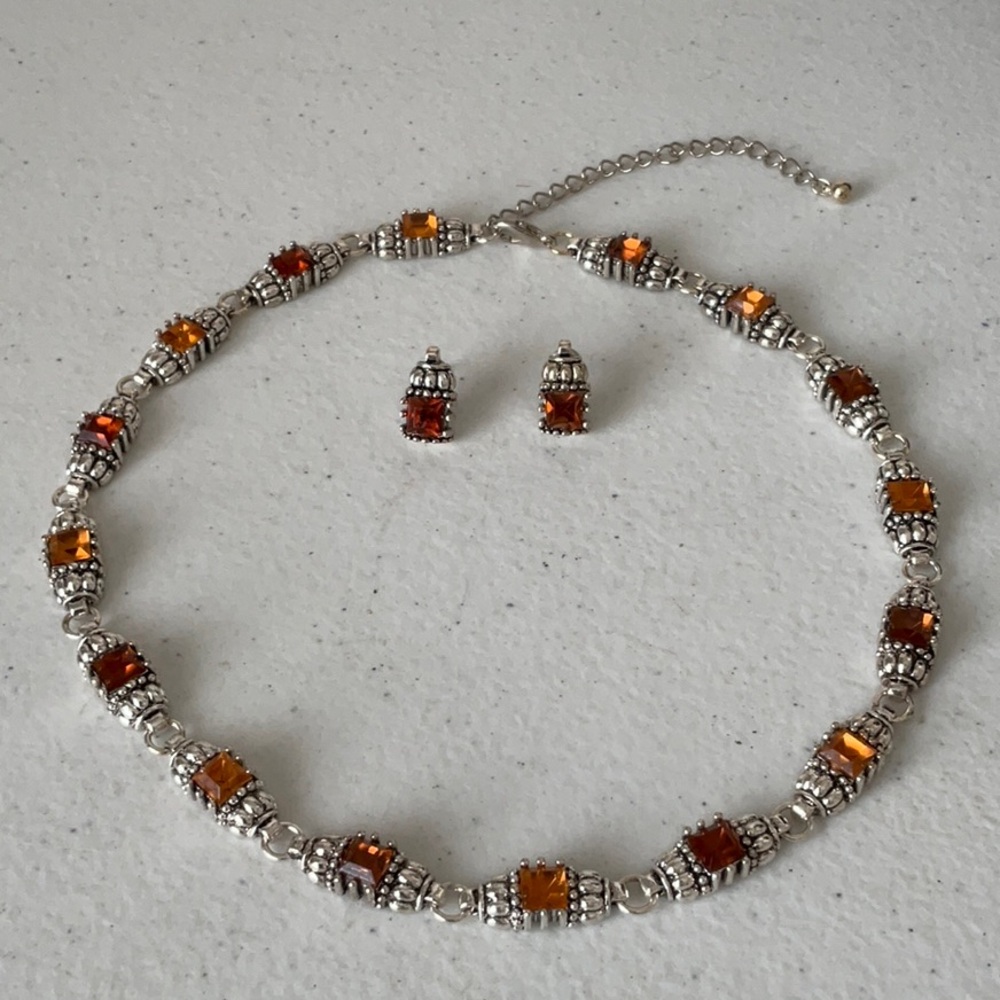 Pretty Silver Tone Choker/Earrings Set